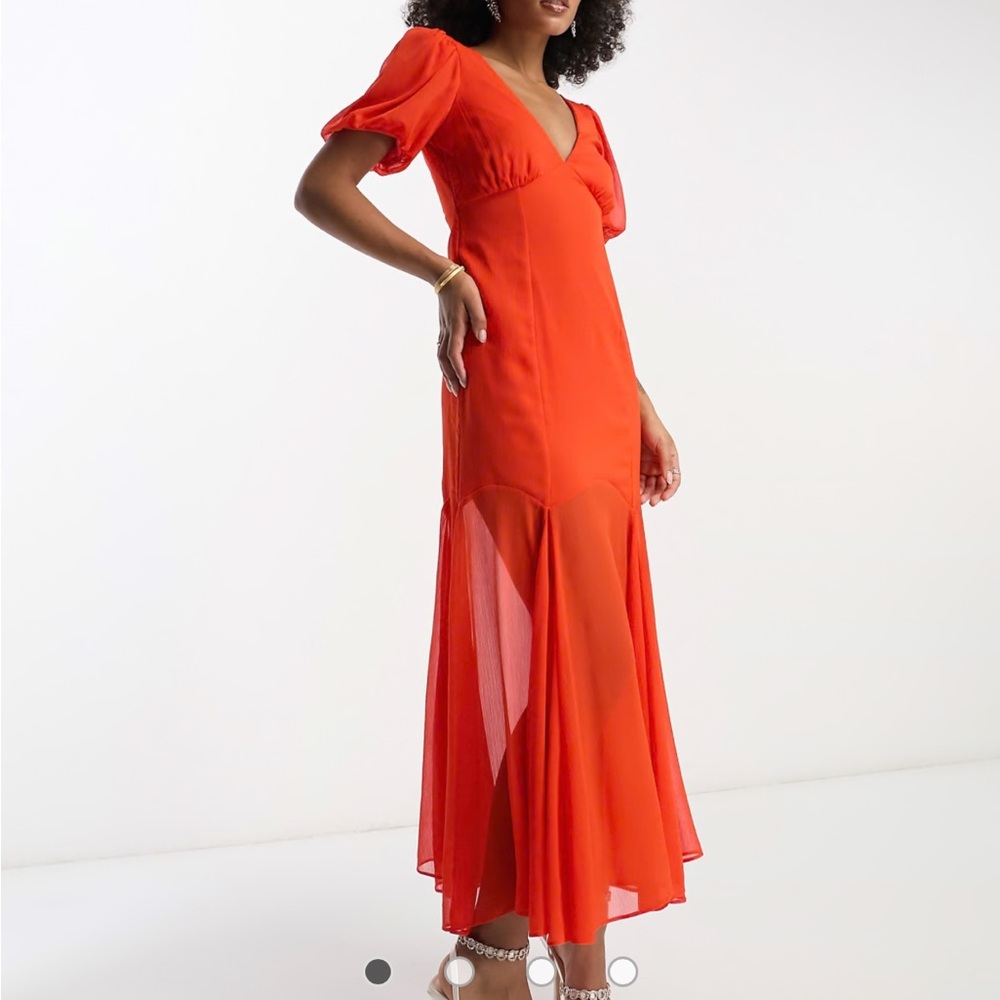 ASOS chiffon v neck midi dress with flutter sleeves